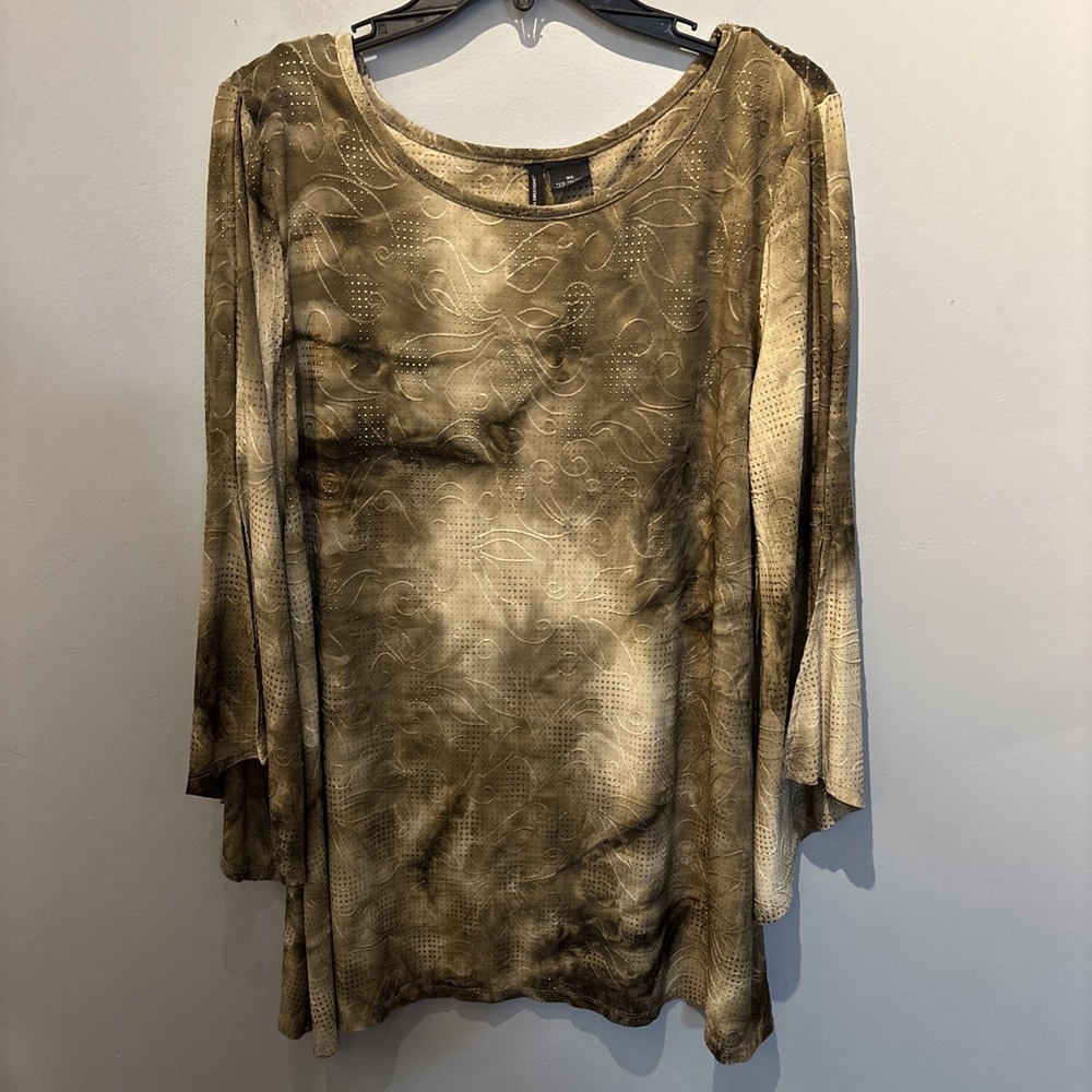 Women's Brown Knit Tunic Top‎ Whimsical Dark Fairy Flare Sleeves Size XL Stretch
